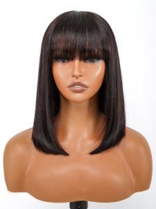 Short Straight Bob Wig With Bangs 5*5 Closure Wig - Image 4