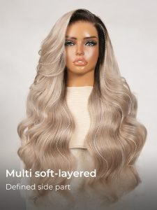 Side Part Body Wave Wig Ash Blonde Ombre Hair Color 13x6 HD Lace Wigs - Image 3
