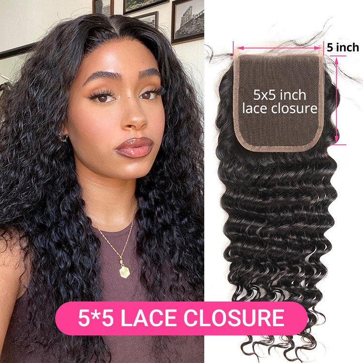 4_10_11 Deep Wave 5x5 HD Lace Closure Human Hair 5x5 LY Lace Frontal Closure - Image 1