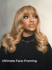 Honey Blonde Glueless Body Wave 2X6 Lace Front Wig With Curtain Bang - Image 4