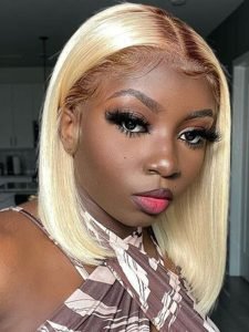 #4/613 Blonde Bob Wigs with Dark Brown Roots Ombre Lace Closure Bob Wigs - Image 2