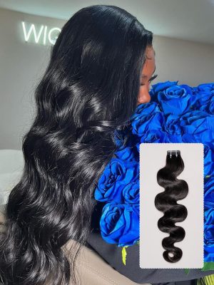 Natural Black #1B Tape-In Hair Extensions PU Human Hair For Full Head