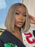 Light Mushroom Brown Hair With Blonde Highlights Straight Bob Lace Wigs For Sale - Image 3