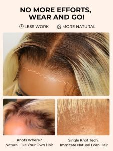Ready To Go Ombre Wig Blonde Color With Brown Roots And Stripe Pre-Plucked Lace Frontal Wigs - Image 6