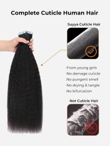 Yaki Straight Tape In Hair Extensions Kinky Straight Human Hair Extensions - Image 3