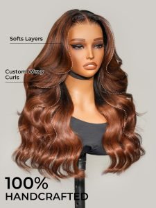 Original Caramel Balayage Highlight Wigs 13x4 Front Wig Customized Wavy Hair - Image 4