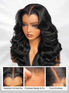 M Hairline Body Wave Layered Cut 6x8 Glueless Drawstring Lace Wig Ready To Wear - Image 9