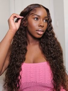 Deep Wave Curly Hair #4 Dark Brown Wig Super Thin Transparent Lace Front Wig - Image 3
