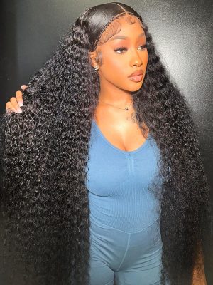 Long Curly Wave Wigs Pre Plucked Human Hair Lace Wigs 24-40 Inch