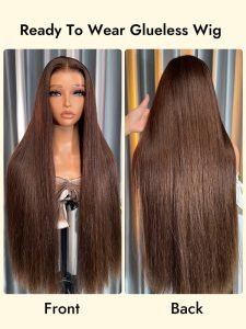 Glueless Chocolate Brown Color Straight Human Hair 7*5 Closure Wig Ready To Go For Beginners Pre Cut Lace - Image 4