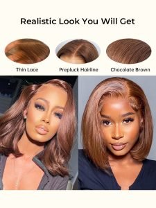 Short Brown Wigs Straight Hair #4 Brown Bob Glueless Wigs - Image 3