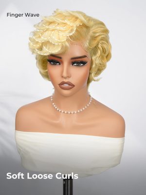 Blonde Curly Pixie Cut 13x4 Lace Front Glueless Wig With Drawstring