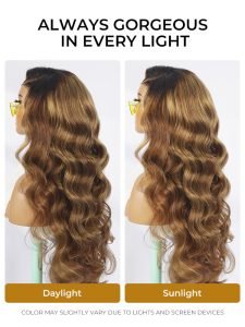 Brown Highlight Side Bang Body Wave 6x8 Lace Front Wig Glueless - Image 10
