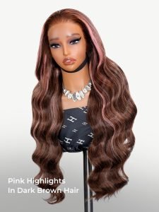 Pink Highlights In Brown Hair Body Wave Lace Wig With Blonde And Pink Highlights - Image 10