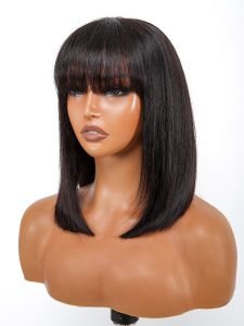 Short Straight Bob Wig With Bangs 5*5 Closure Wig - Image 5