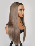 Ash Brown Ombre Silky Straight Hair Pre-Plucked Frontal Wig Ready To Go - Image 4