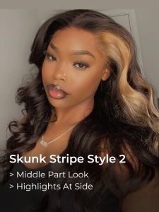 Blonde Skunk Stripe Hair Natural Body Wave Hairstyle Lace Wigs for Women - Image 7