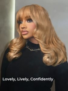 Honey Blonde Glueless Body Wave 2X6 Lace Front Wig With Curtain Bang - Image 5