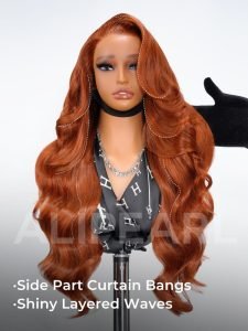 Ginger Layered Cut Body Wave 13x4 Glueless Lace Wig With Curtain Bang - Image 5