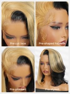 Honey Blonde Face Framing Skunk Stripe Bob 13x6 Lace Ready To Go Wig - Image 6