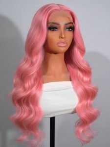 Pink Color Wig Light Pink Body Wave Transparent Lace Wigs With Natural Hairline - Image 4