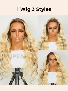 Ready To Go Ombre Wig Blonde Color With Brown Roots And Stripe Pre-Plucked Lace Frontal Wigs - Image 9