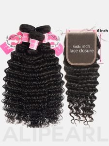 Deep Wave Weave Human Hair 3 Bundles With 6x6 Lace Closure - Image 5