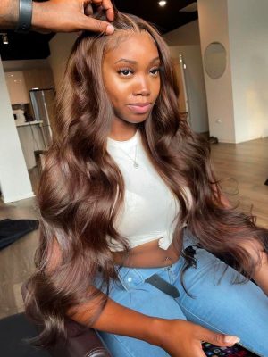 #4 Dark Brown Colored Human Hair Wigs Alipearl Skin Melt HD Lace Front Wigs