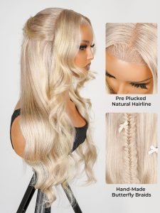 P18/613 Blonde Highlight Fishtail Braid Princess Haircut 13*4 Frontal Wig Glueless - Image 4