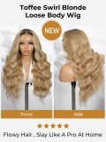 12A Raw Hair Toffee Swirl Blonde Loose Body Wave 13x4 HD Lace Front Wig - Image 3