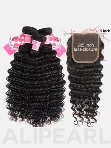 Deep Wave Hair 3 Bundles With 5x5 Lace Closure Deep Wave Closure - Image 2