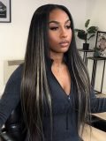 Light Yaki Straight Glueless Lace Wig With Hidden Blonde Highlights - Image 6