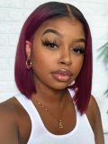 Ombre Color 1B/99J Colored Bob Lace Frontal Wig Human Hair Short Bob Wigs - Image 5