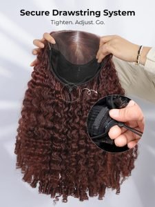 Reddish Brown Burmese Curly 250% Density Ready To Go 5x7 Lace Wig - Image 5