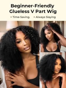 Afro Kinky Curly V Part Human Hair Wig No Leave Out - Image 5
