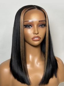 Highlight Ready To Go Wigs Straight Bob HD Lace Wigs With Highlights Streaks - Image 5