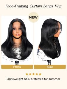 Curtain Bang Body Wave 5x7 HD Glueless Lace Closure Wig 250% Ready To Wear With Layers - Image 2