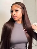 M Hairline Dark Brown Straight 13x6 Lace Front Wigs 250 Density With Drawstring - Image 5