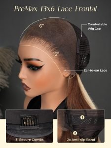 Brunette Blonde Highlights Loose Body 13x6 Lace Frontal Wig With Layers - Image 4
