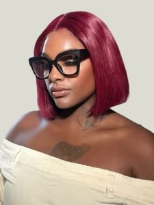 Alipearl Hair Burgundy 99J Straight Short Bob Lace Front Wigs For Black Women - Image 4