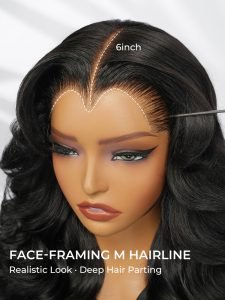 M Hairline Body Wave Layered Cut 6x8 Glueless Drawstring Lace Wig Ready To Wear - Image 3