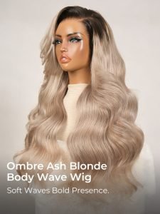 Side Part Body Wave Wig Ash Blonde Ombre Hair Color 13x6 HD Lace Wigs - Image 4