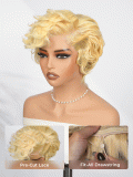 Blonde Curly Pixie Cut 13x4 Lace Front Glueless Wig With Drawstring - Image 5