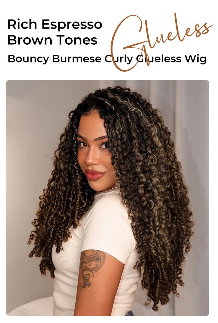 brown highlight burmese curly lace front wig