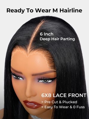 Ready To Go M Hairline Straight 6x8 Lace Front Wig With Drawstring