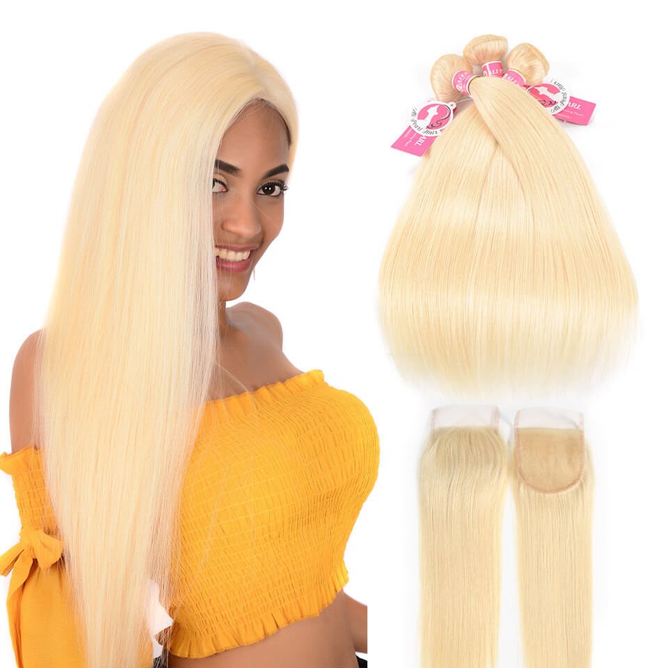 613-bundleswithclosure #613 Alipearl Hair 3 Bundles with Lace Closure Brazilian Straight Virgin Hair - Image 1