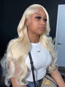 #613 Blonde Skin Like HD Lace Frontal Wig Body Wave Bleached Blonde Human Hair Wigs - Image 9