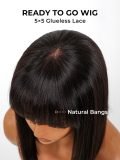 Short Straight Bob Wig With Bangs 5*5 Closure Wig - Image 6