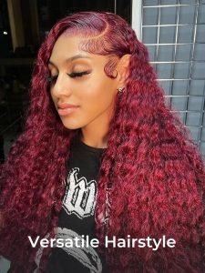 99J Deep Wave Lace Frontal Wigs Afordable 5x5 Lace Human Hair Burgundy Wigs - Image 6