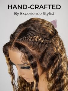Glueless #P4/27 Color Highlight Wig Styled Crimped Wavy Front Wig - Image 5